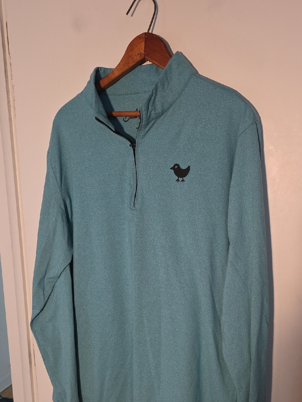 Bad Birdie Large Light Teal Quarter-Zip Pullover with Bird Logo